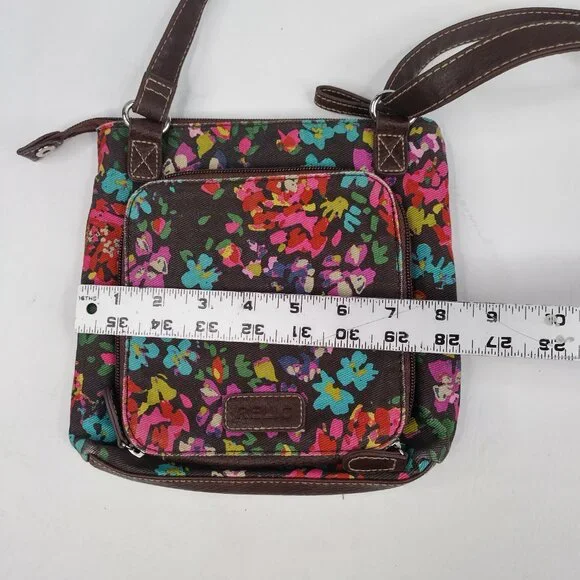 Relic Crossbody Purse Canvas & Faux Leather Trim Brown Floral & Stripes Small - Picture 11 of 15